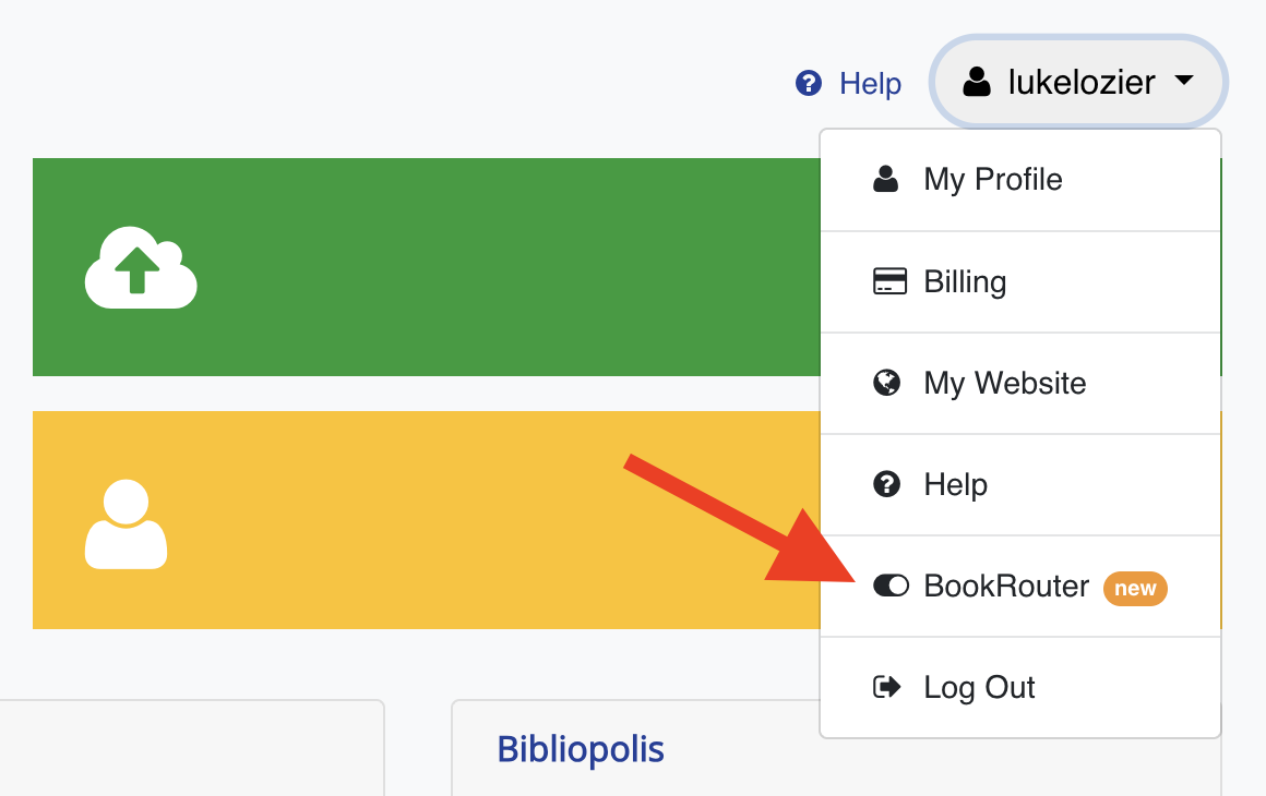 BookRouter toggle in the account menu