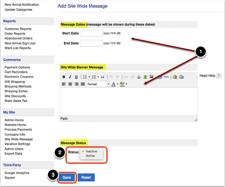 Site-wide message details