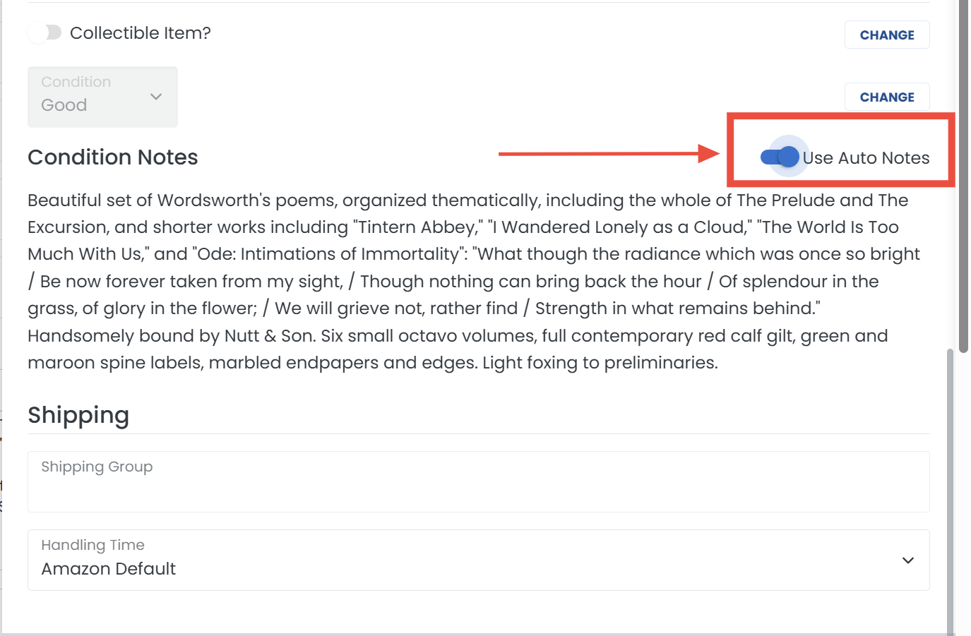 Use Auto Notes toggle