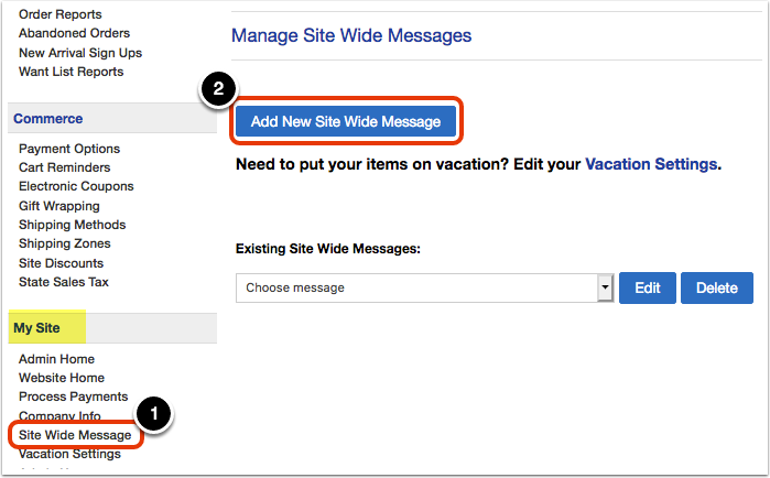 Add New Site Wide Message