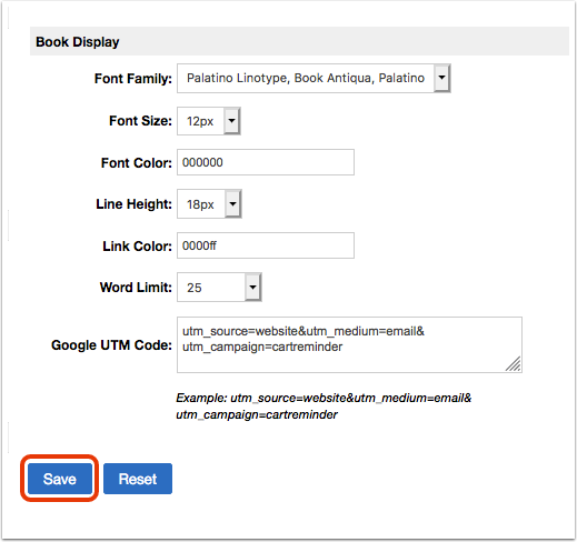 Cart reminder email content settings