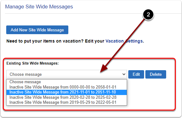 Select an existing site-wide message