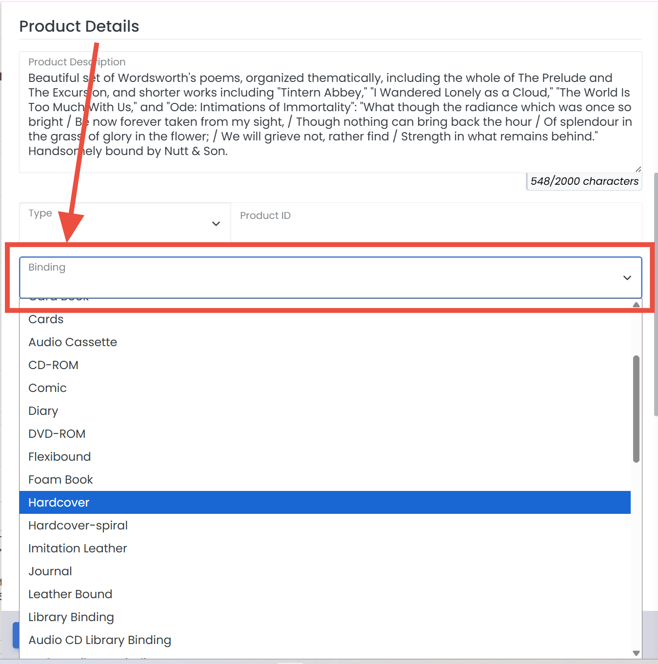 Binding dropdown