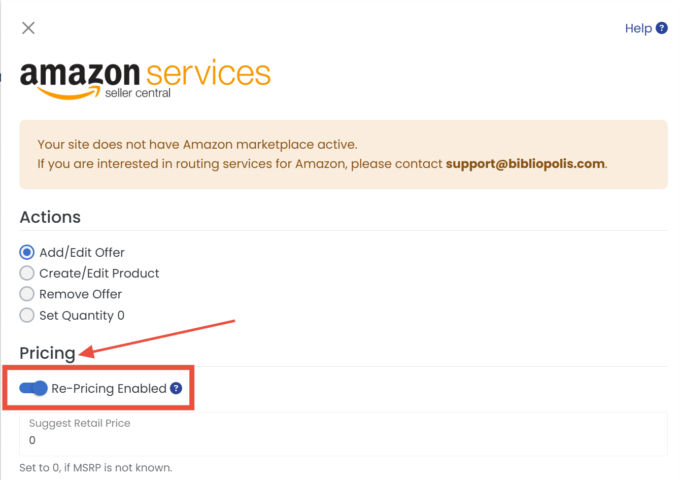 Re-Pricing Enabled toggle